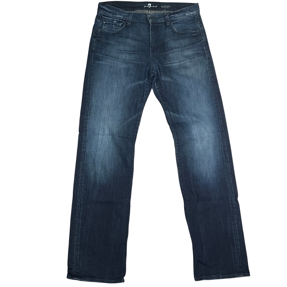 7 For All Mankind Jeans Mens 34 Blue Austyn Whisker Relaxed Straight Leg USA VTG
